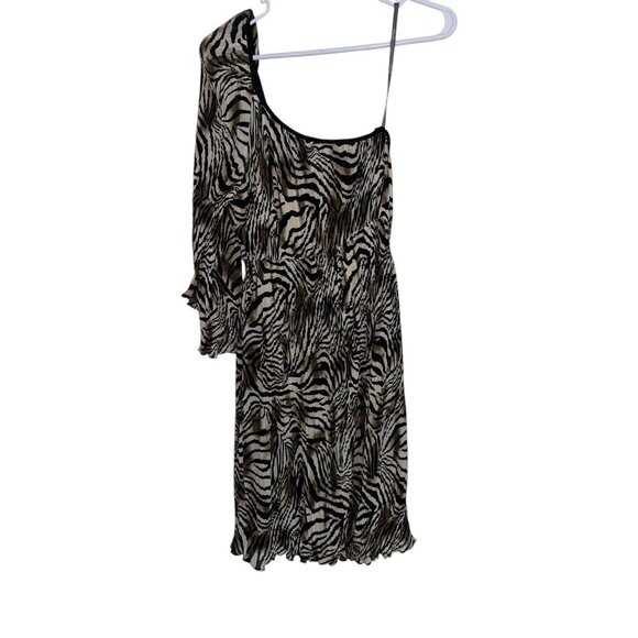 MUSE for Boston Proper One Shoulder Accordion Pleated Animal Dress Sz 14 - Picture 2 of 7